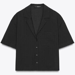 Zara women's black short sleeve button down